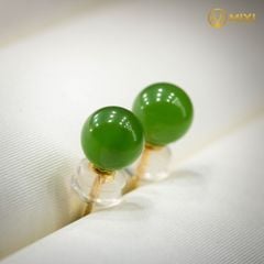 Hoa Tai Ngọc Bích Nephrite Nụ Vàng 18K