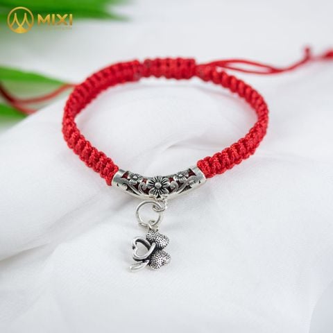 Vòng Tay Chỉ Đỏ Mix Charm Bạc Thái Cỏ Ba Lá