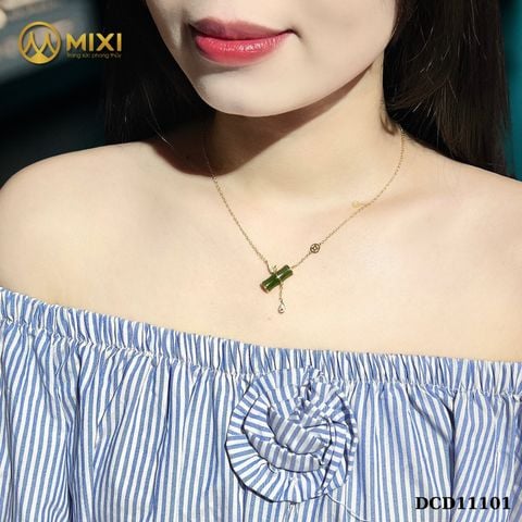 Dây Chuyền Bạc Nữ Mặt Ngọc Bích Nephrite 2A Hình Đốt Trúc Mạ Vàng
