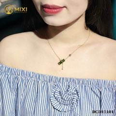 Dây Chuyền Bạc Nữ Mặt Ngọc Bích Nephrite 2A Hình Đốt Trúc Mạ Vàng