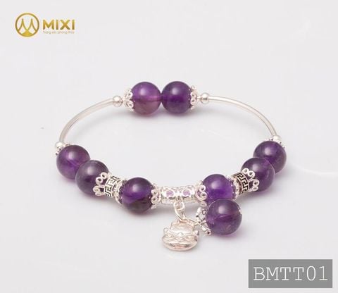 VT Đá Thạch Anh Tím 2A_10 Mix Charm Mèo Thần Tài Treo Bạc 999_BMTT01