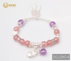 VT Đá Thạch Anh Dâu Tây Hồng_8 Mix Charm Lưới Giấc Mơ (Dreamcatcher) Bạc 925_BLGM04