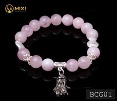 VT Đá Thạch Anh Hồng Madagascar 2A_10 Mix Charm Chuông Gió Bạc 925_BCG01