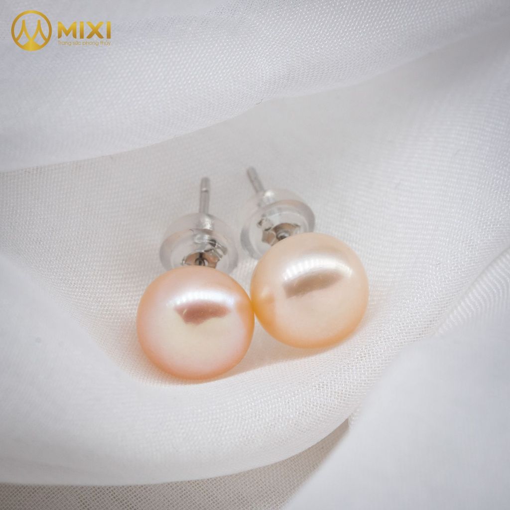 Đôi Hoa Tai Nụ Ngọc Trai Hồng Hình Cầu