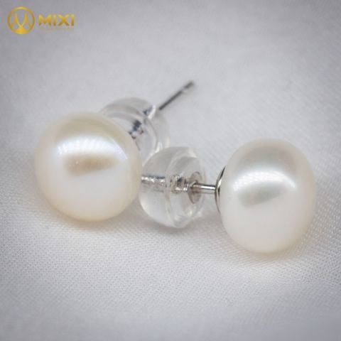 Đôi Hoa Tai Nụ Ngọc Trai Trắng Hình Cầu