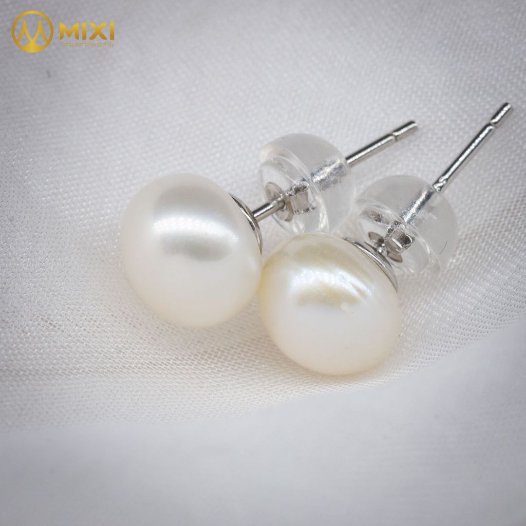 Đôi Hoa Tai Nụ Ngọc Trai Trắng Hình Cầu