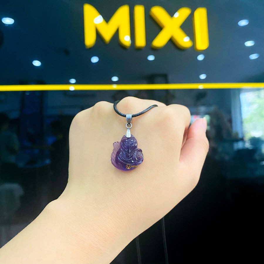 Mặt Dây Hồ Ly Thạch Anh Tím 2A Ôm Hoa
