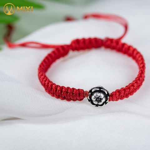 Vòng Tay Chỉ Đỏ Mix Charm Bạc Thái Hoa Sen