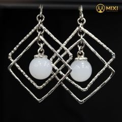Hoa Tai Bạc Ngọc Bích Trắng Bích Nephrite Hình Vuông