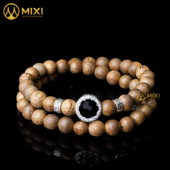 Vòng Tay Trầm Hương Tốc Vườn_6 Mix Charm Hạt Đá Bọc Bạc 925