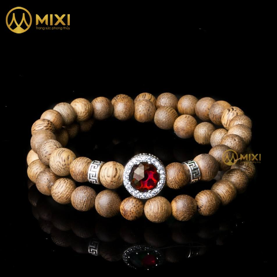 Vòng Tay Trầm Hương Tốc Vườn_6 Mix Charm Hạt Đá Bọc Bạc 925