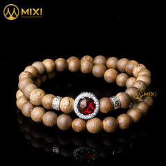Vòng Tay Trầm Hương Tốc Vườn_6 Mix Charm Hạt Đá Bọc Bạc 925