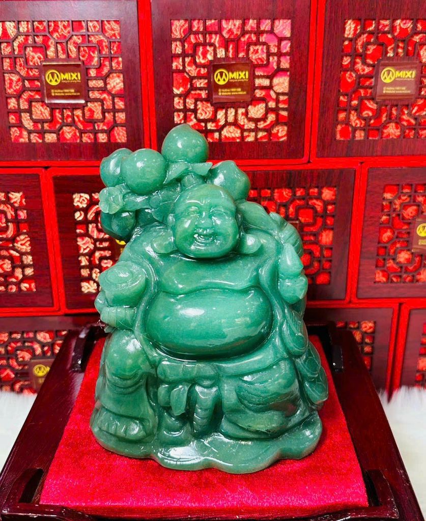 Phật Di Lặc Thạch Anh Xanh Vác Cành Đào