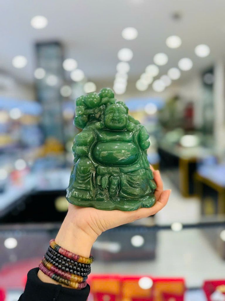 Phật Di Lặc Thạch Anh Xanh Vác Cành Đào