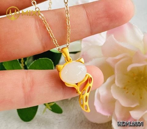 Mặt Dây Chuyền Hồ Ly Ngọc Bích Trắng Mạ Vàng