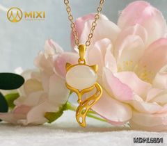 Mặt Dây Chuyền Hồ Ly Ngọc Bích Trắng Mạ Vàng