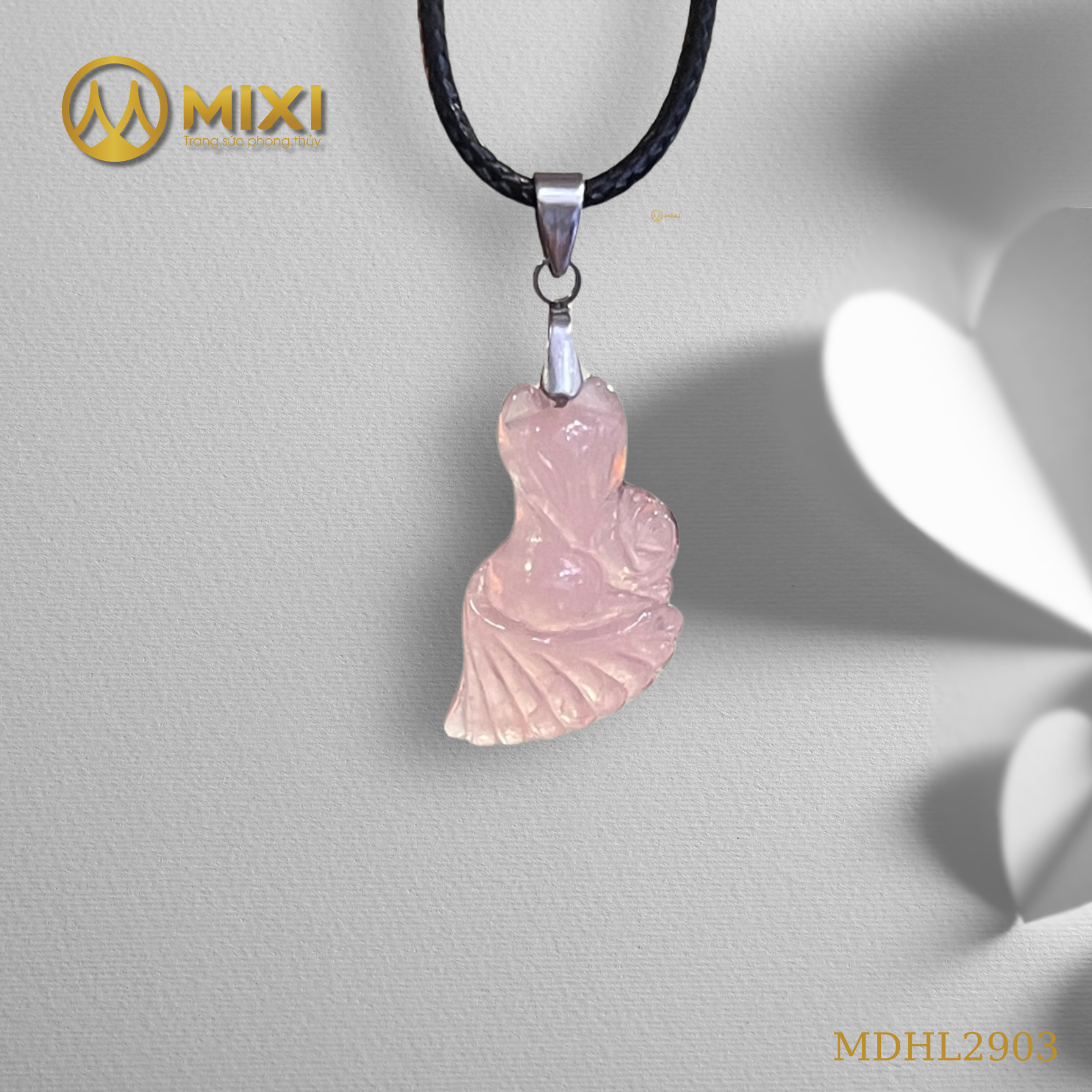 Mặt Dây Hồ Ly Thạch Anh Hồng 2A Ôm Hoa