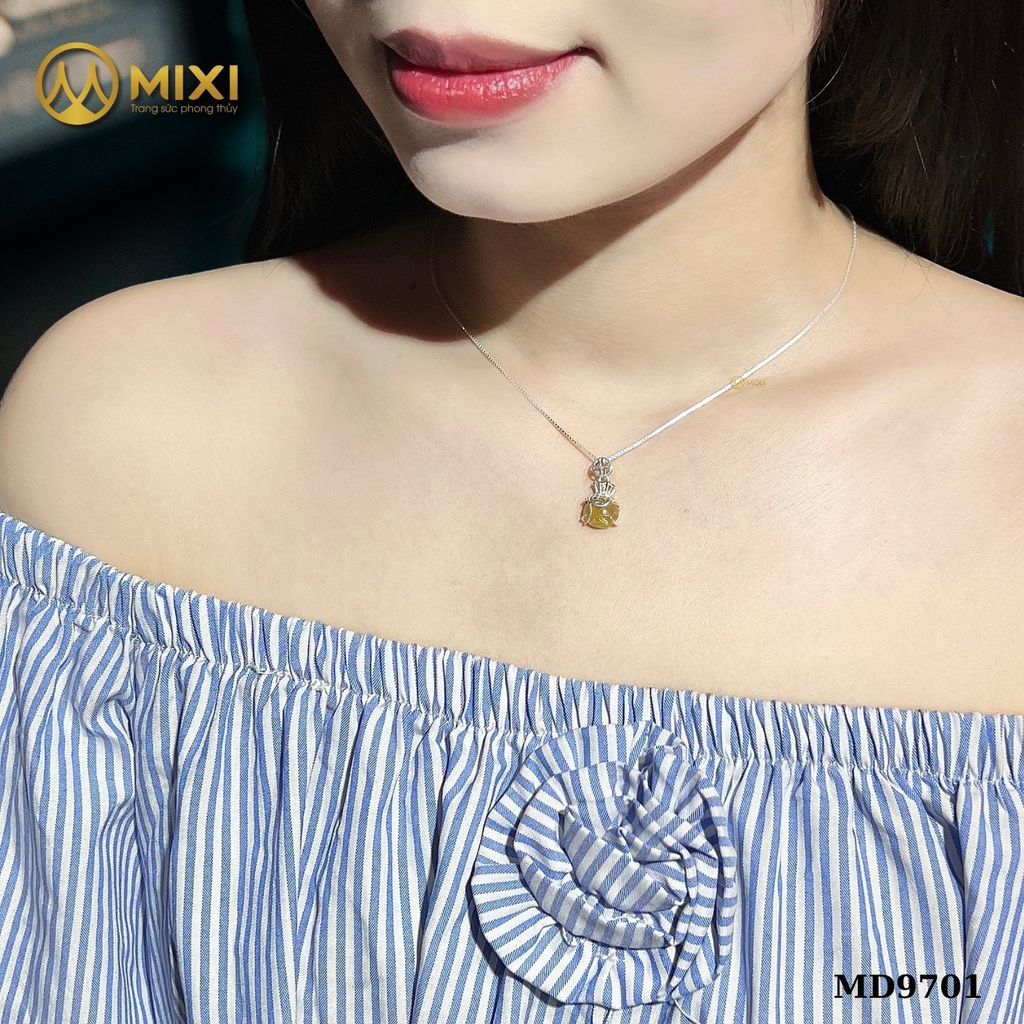 Mặt Dây Túi Tiền Thạch Anh Tóc Vàng 2A Hình Oval Bọc Bạc