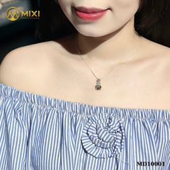 Mặt Dây Túi Tiền Thạch Anh Tóc Xanh 2A Hình Oval Bọc Bạc