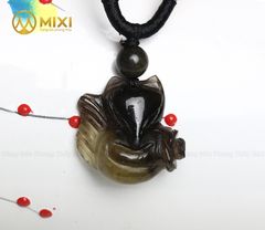 Mặt Dây Hồ Ly Thạch Anh Đen Khói 2A Ôm Hoa