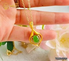 Mặt Dây Hình Thoi Ngọc Bích Nephrite Mạ Vàng