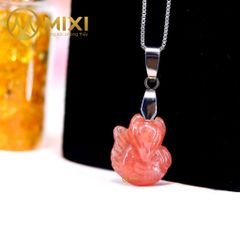 Mặt Dây Hồ Ly Đá Đào Hoa Ôm Hoa