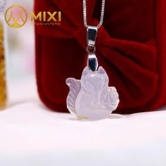 Mặt Dây Hồ Ly Mã Não Trắng Ôm Hoa