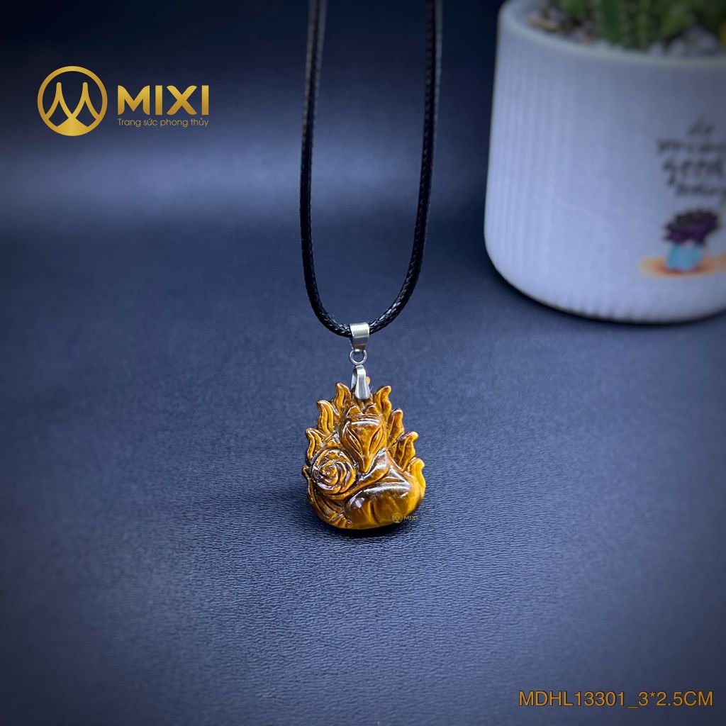Mặt Dây Hồ Ly Mắt Hổ Nâu 2A Chúa Ôm Hoa