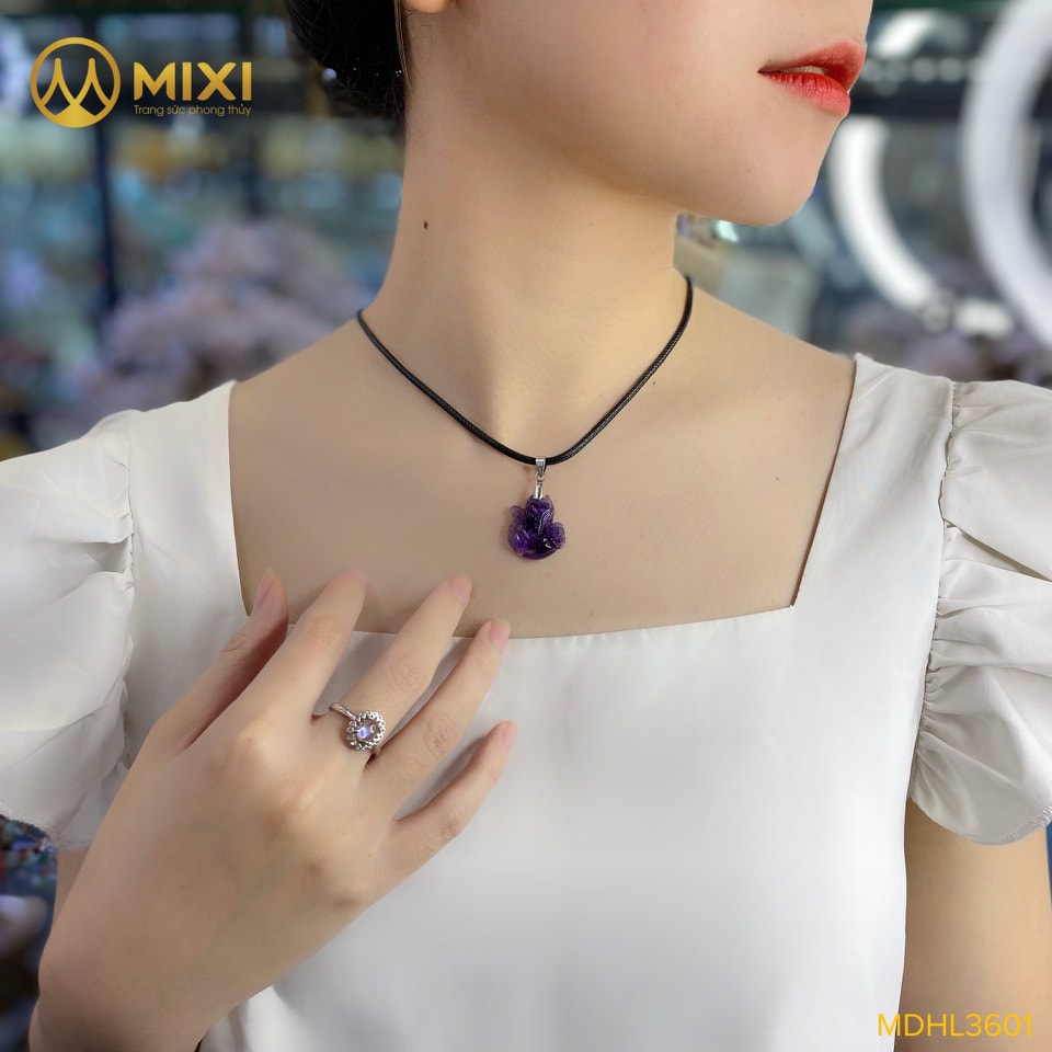 Mặt Dây Hồ Ly Thạch Anh Tím 2A Ôm Hoa