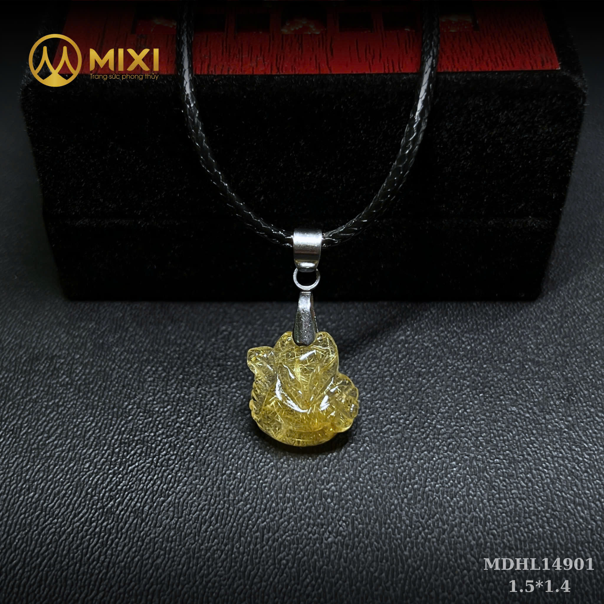 Mặt Dây Hồ Ly Thạch Anh Tóc Vàng 3A Ôm Hoa