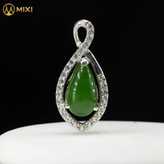 Mặt Dây Ngọc Bích Nephrite Hình Giọt Nước Bọc Bạc
