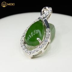 Mặt Dây Ngọc Bích Nephrite Hình Giọt Nước Bọc Bạc