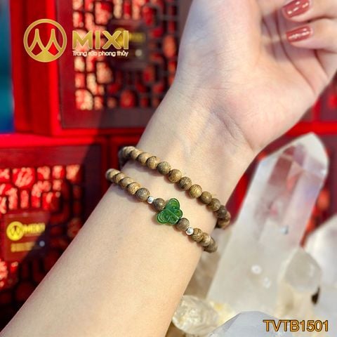 Vòng Tay Quấn 2 Gỗ Trầm Hương Tốc Vườn 6 Mix Mặt Đá Ngọc Bích Nephrite Hồ Điệp_Nhỏ