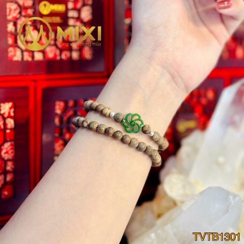 Vòng Tay Quấn 2 Gỗ Trầm Hương Tốc Vườn 6 Mix Mặt Đá Ngọc Bích Nephrite Hoa Mai_Nhỏ