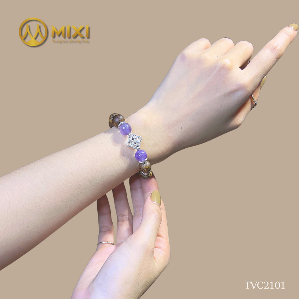 VT Gỗ Trầm Hương Sánh Chìm_10_Mix Charm Bạc Cát Tường 10_Hạt Đá TA Tím 1A