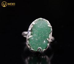 Nhẫn Bạc Tỳ Hưu Thạch Anh Xanh 2A