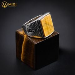 Nhẫn Bạc Nam Mặt Đá Mắt Hổ Nâu