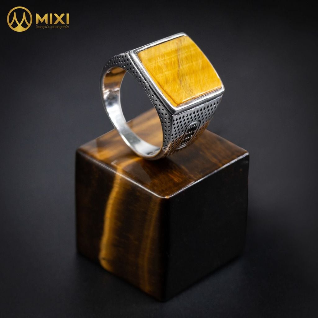 Nhẫn Bạc Nam Mặt Đá Mắt Hổ Nâu