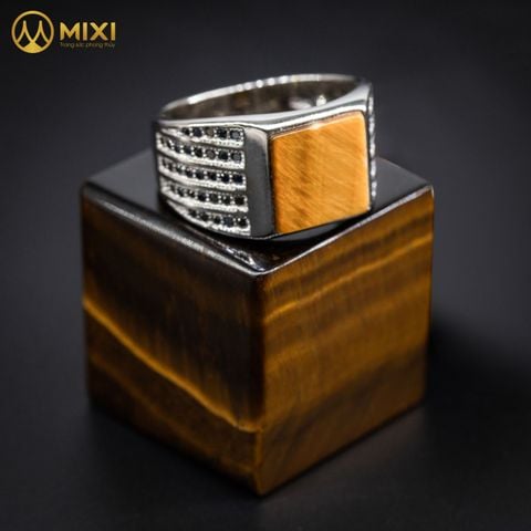 Nhẫn Bạc Nam Mặt Đá Mắt Hổ Nâu Sủi Đá