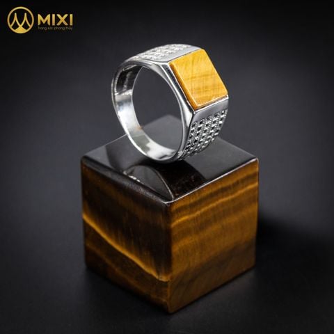 Nhẫn Bạc Nam Mặt Đá Mắt Hổ Nâu Sủi Đá