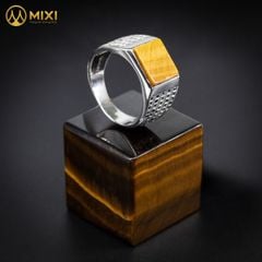Nhẫn Bạc Nam Mặt Đá Mắt Hổ Nâu Sủi Đá