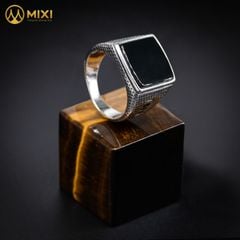 Nhẫn Bạc Nam Mặt Đá Núi Lửa Obsidian