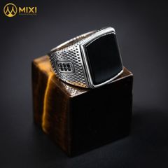 Nhẫn Bạc Nam Mặt Đá Núi Lửa Obsidian