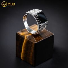 Nhẫn Bạc Nam Mặt Đá Núi Lửa Obsidian Sủi Đá