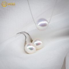 Bộ Dây Chuyền và Hoa Tai Bạc Ngọc Trai Trắng