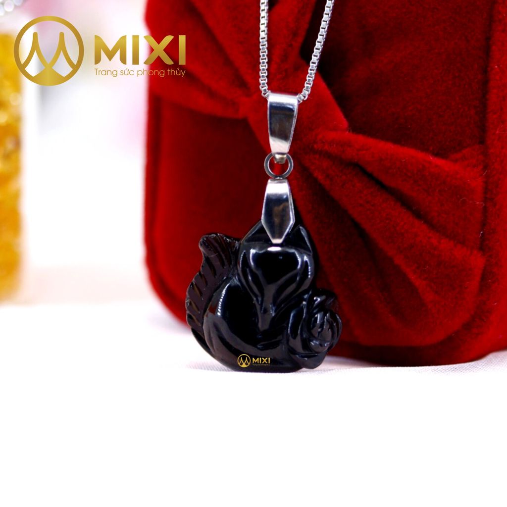 Mặt Dây Hồ Ly Núi Lửa Obsidian 2A Ôm Hoa