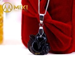 Mặt Dây Hồ Ly Núi Lửa Obsidian 2A Ôm Hoa