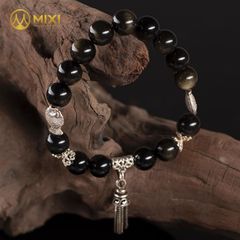 VT Đá Obsidian Rainbow_10 Mix Charm Chuông Gió Bạc 925_BCG01