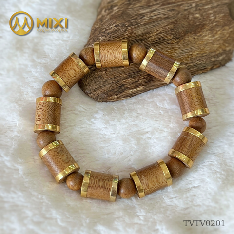 Vòng tay Trầm Hương Tốc Vườn Đốt Trúc_12 Bọc Vàng 10K