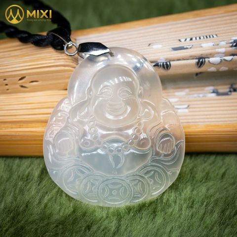 Mặt Dây Phật Di Lặc Mã Não Trắng